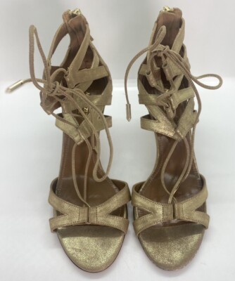 Aquazzura 36 Gold Heels Sandals Worn Twice Women s Shoes Strappy Women's