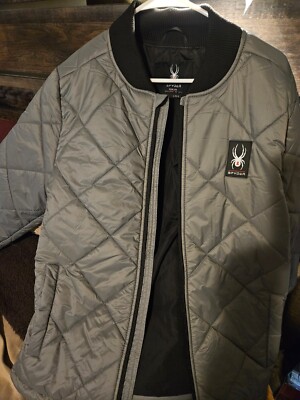 NWT $169.00 Spyder Mens Storm Quilted Bomber Jacket Tea Leaf Gray LARGE