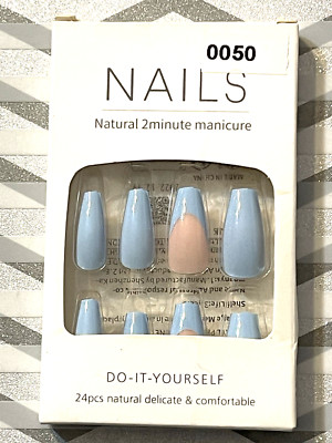Nails Do It Yourself LIGHT BLUE & NUDE with BLUE FRENCH DETAIL Press On Manicure