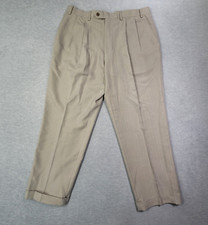 Chaps Pants Mens 36x30 Beige Herringbone Pleated Cuffed Straight Leg Relaxed NWT