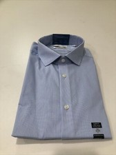 Calvin Klein Men's Dress Shirt SlimFit Stretch Solid Blue  White Stripes Size L