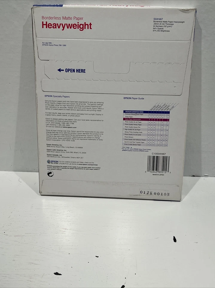 Epson Borderless MATTE Heavyweight (8x10 Inches, 50 Sheets) (S041467) New-Sealed - Image 4 of 4