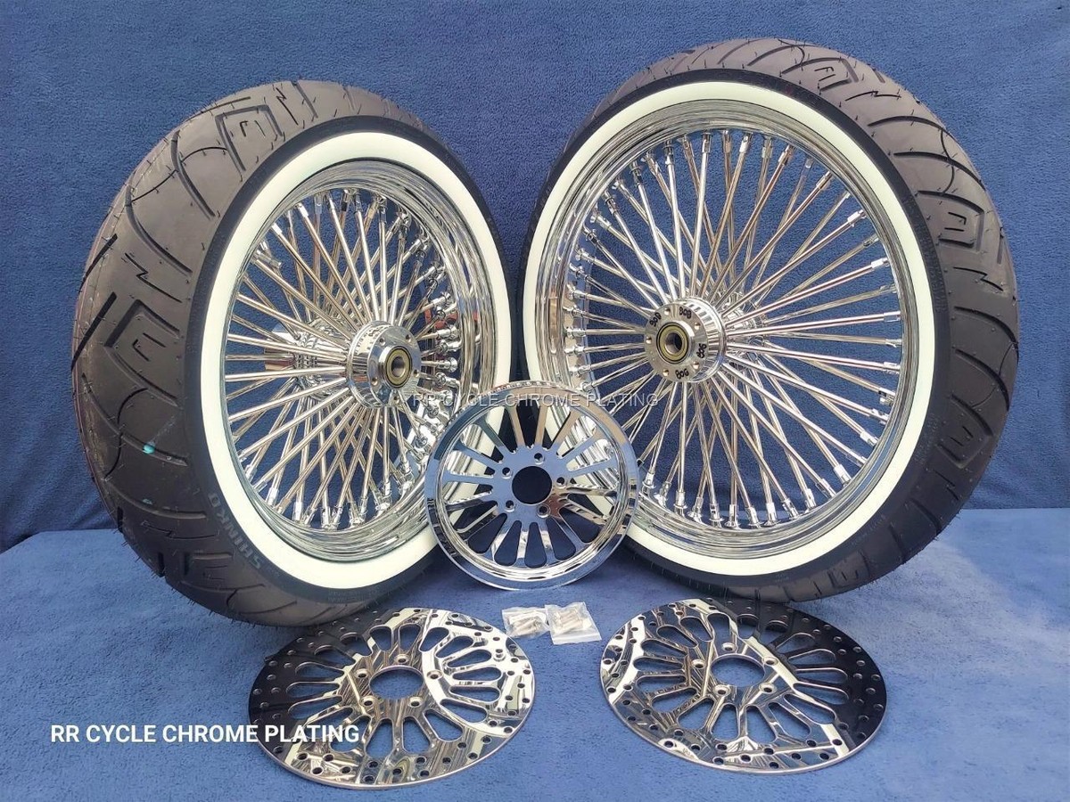 ハーレー DNA mammoth 52 diamond wheel タイヤ新品 DNA Mammoth 52 Spoke Chrome Wheels 2 Rotors Pulley Tires Harley 08