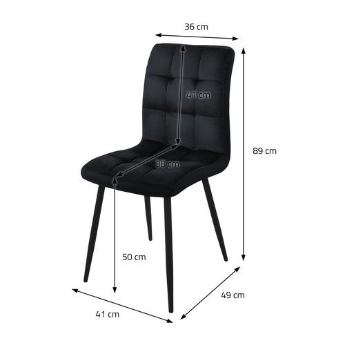4x Sillas de comedor de terciopelo negro asiento ergonómico para salón/cocina - Imagen 6 de 7