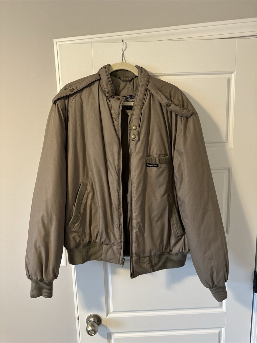 Members Only Jacket Vintage Mens Size 46 Bomber Jacket Beige Tan