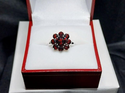 5.91 ct Natural Garnet Solid 925 Sterling Silver Flower Cocktail Cluster Ring