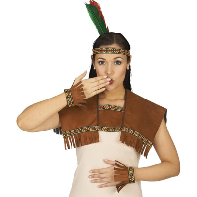 Damen Indianerin Kostüm-Set (Feder-Stirnband, Kragen & Manschetten) Karneval