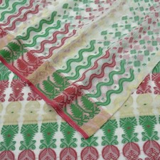 Indian Vintage Sarees White Pure Cotton Hand Woven Jamdani Sari 5yd Ethnic Craft