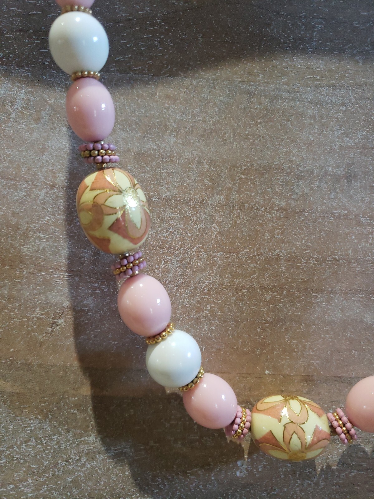 Vintage Japan Cloisonne Enamel Pink White Bead Strand… Gem