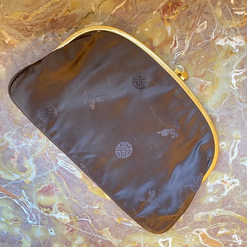 Vintage Brown Silk Asian Print Evening Bag Clutch Clasp Closure Satin Lined - Picture 4 of 5