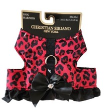 Christian Siriano Red Black Cheetah,Satin Bow, Ruffles Puppy/Dog Harness, Sm.