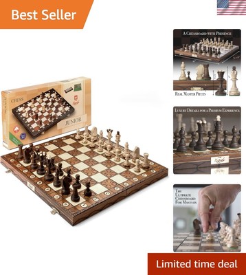 Unique Handmade 16-Inch Chess Set - Weighted Pieces & Beautiful Folding Design