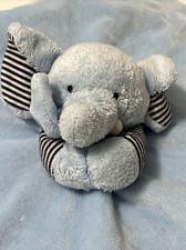 Carters Elephant Lovey Security Blanket Blue Velour Satin Rattle Stripe