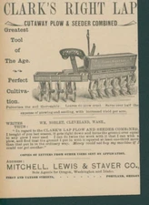 1898 Clark's Right Lap Cutaway Plow Seeder Combined Mitchell Lewis Staver A RS1