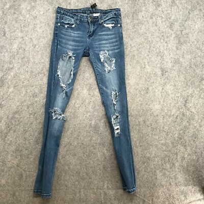 VIP Jeans Womens Junuiors Size 3/4 Destroyed Destructed Super Skinny Low Rise