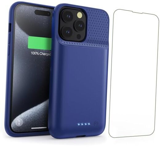 Battery Case for iPhone 15Pro Max, Upgrade 8600mah Portable Slim Battery Blue