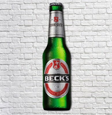 BECK'S 4FT Wandschild Plakette Flaschenlager Bier Pub Bar Mann Höhle Garage Schuppen Haus