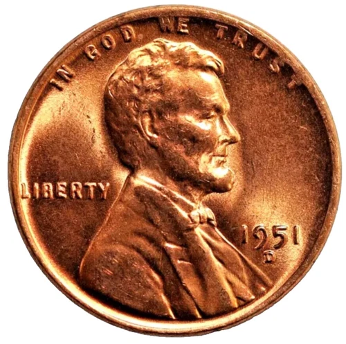 1951-D Gem BU Red From OBW US Lincoln Wheat Cent Penny FAST FREE SHIPPING!!