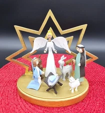 Vintage Christmas Manger Scene Jesus Mary Joseph Angel Star Wood Handmade 1630