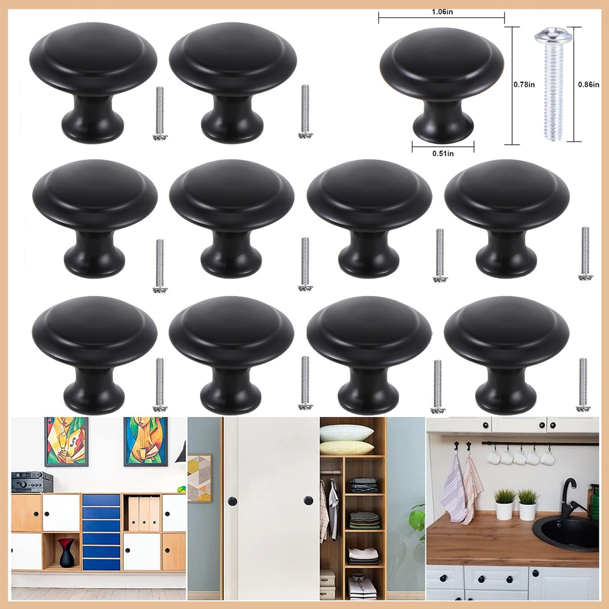 10X Matte Black Cabinet Knobs Drawer Kitchen Dresser Furniture Door Handle Pull 10X Matte Black Cabinet Knobs Drawer Kitchen Dresser Furniture Door Handle Pull
