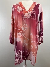 Natori Short Kaftan Caftan Tunic Sleep Shirt Dress Sz Medium Pockets Pink Womens