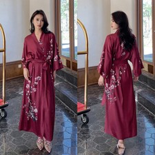 UK Women Satin Kimono Robe Blossom Dressing Gown Silk Bridesmaid Bridal Bathrobe