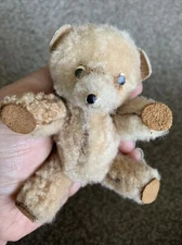 3” Vintage Miniature  Stuffed Plush Curly Fur Bear Non Jointed Made Poland CUTE!