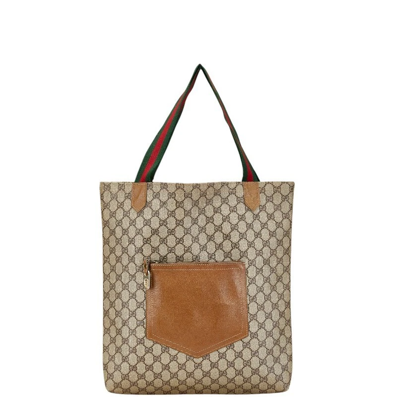 Sac fourre tout GUCCI GG Supreme Sherry Line PVC cuir beige et marron, design élégant
