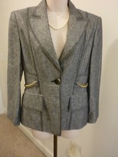 Feraud Y2k Grey Fitted Embellished Jacket Sz Us 6 Uk 10