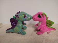 Ty Beanie Boos Cinder and Darla Dragons 6" Plush Stuffed Green Purple Pink
