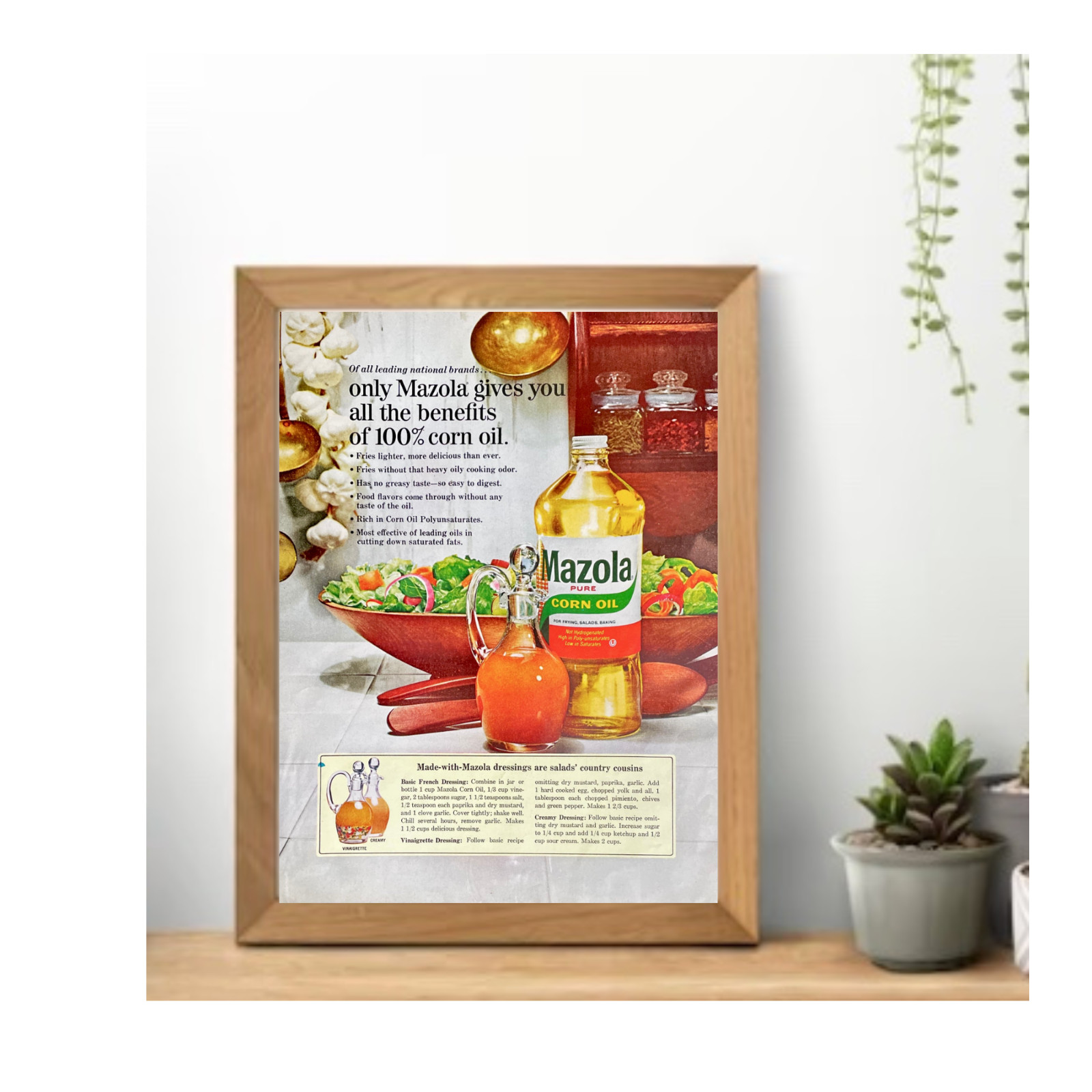 1965 Mazola Corn Oil Vintage Print Ad Retro Food Memorabilia Salad Dressing