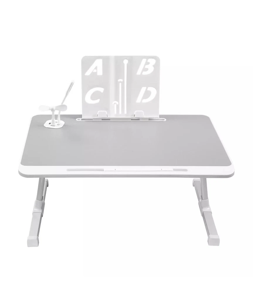 Mesa cama para portátil con interfaz USB/cajón de almacenamiento,/ventilador/luz/estantería gris Foto 3 de 4