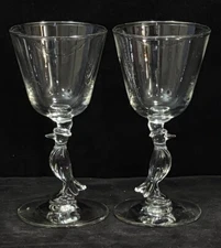 Pair Old Crow Whiskey Glasses Bird Top Hat Stemware Barware Libbey 1968 MCM