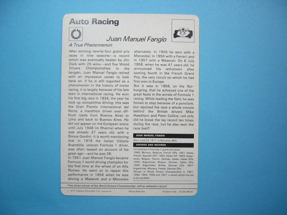 Foto de carreras de autos Sportscaster 1977/79 Juan Manuel Fangio Foto 2 de 2