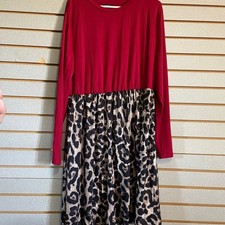 Shein Curve 3XL Red Leopard Print Long Sleeve Casual Dress Women's