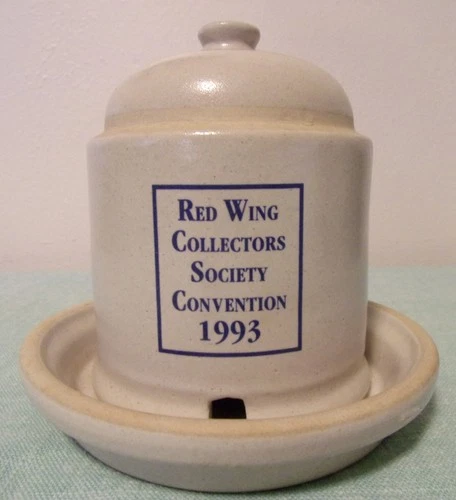 1993 Red Wing Collectors Society 2-Pc Chicken Drinking Fount & Buttermilk Feeder