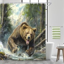 Rustic Bear Shower Curtain Forest Country Nature Funny Animal Mountain Forest