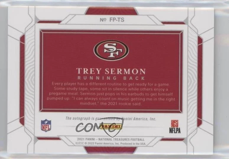 2021 Panini National Treasures Holo Silver /10 Trey Sermon #FP-TS Auto RC - Image 2 of 2