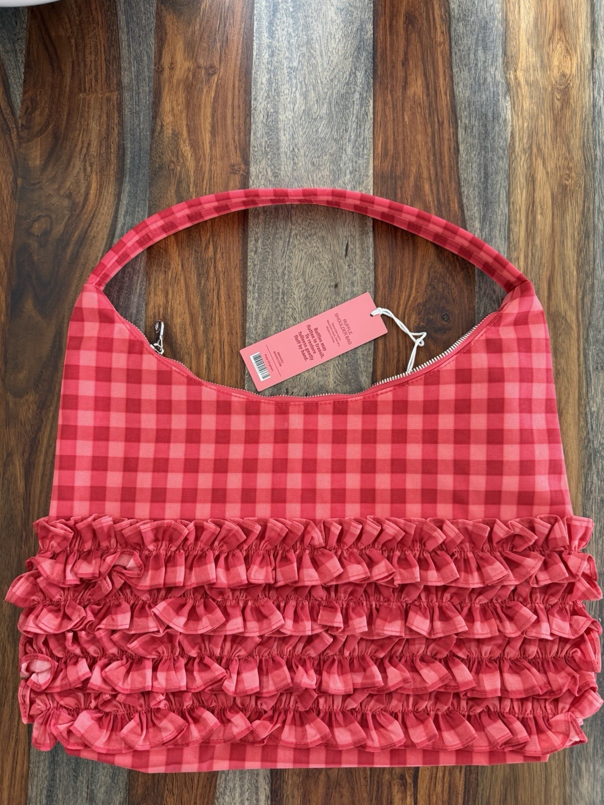 BAGGU X Molly Goddard Ruffle Shoulder Bag Ruby Gingham NWT
