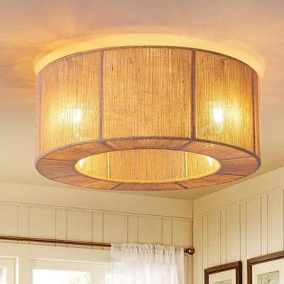 Boho Caged Ceiling Fan With Light Flush Mount 18'' Enclosed Rattan Ceiling Fan