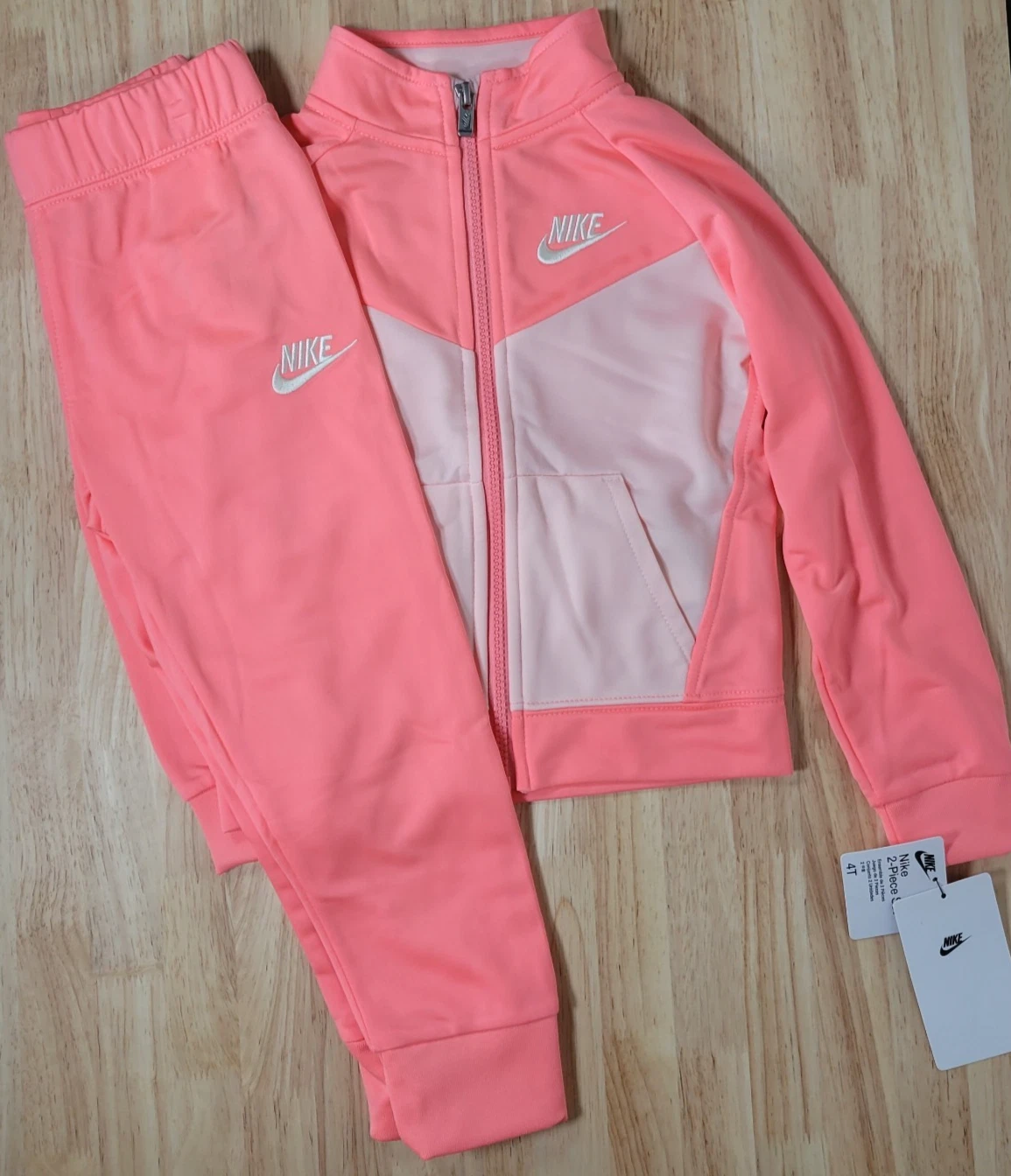Nike Tracksuit Toddler Girls 4T Pink 2pc Set Full Zipper Jacket Pants