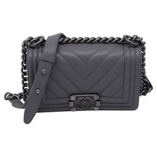 Chanel Small Boy Flap Shoulder Bag In Calf Leather Women Grey One Size