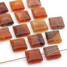 15 small flat square carnelian beads red semiprecious stone avg 12mm