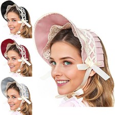 1 Pcs Victorian Lace Bonnet Bow Hat Colonial Headwear Party Halloween Sun Cap