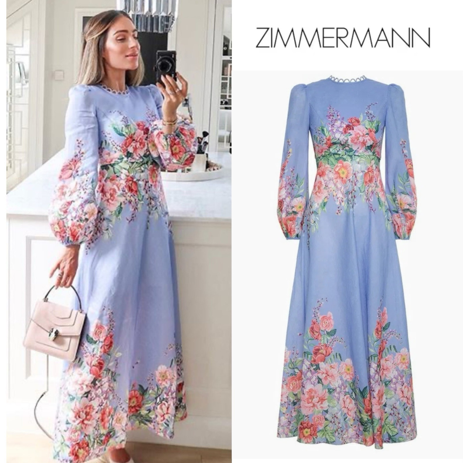 Rare Zimmermann Bellitude Floral Linen Maxi Blue Long Dress Cornflower AU1  S | eBay