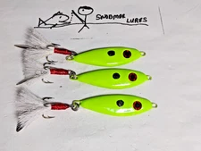3 -1 oz SHAD Fishing  Jigging Lead Spoons Lures chartreuse tail willow Blade
