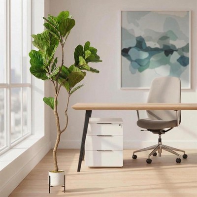Artificial Fiddle Leaf Fig Tree in Pot, Tall Faux Ficus Lyrata for Office Decor