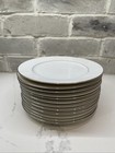 Sango China Granada White Scroll Leaves Silver Rim Salad Plates Set of 12