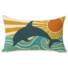 Coastal Dolphin Sun Lumbar Decorative Rectangle Pillow Cover