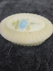 Vintage Custard Uranium Hand Painted Floral Fenton Glass Jewelry Trinket Box